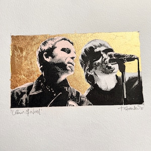 Oasis - Liam and Noel Gallagher - hand drawn finished with Gold leaf