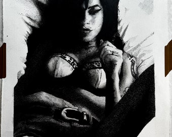 Amy Winehouse originale Pointillismus Porträtzeichnung