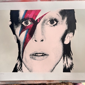 Hand drawn original pointillism David Bowie Aladdin Sane