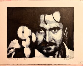 Hand drawn Gary Oldman in Leon - stipple, pointillism drawing. Original- not a print.