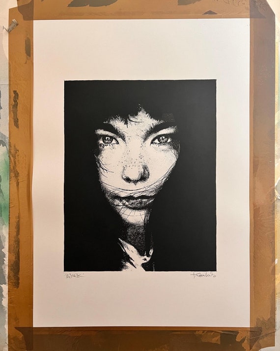 Bjork Hand Drawn Paint and Pointillism 29x36cm Etsy