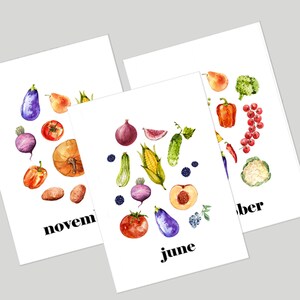 Saisonkalender 12 Monate | MiniPoster | Digitale PDF | Druckbare | Obst und Gemüse Poster
