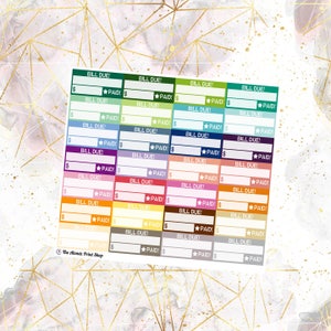 28 veelkleurige Bill Due Tracker-stickers voor planning, Erin Condren, Happy Planner, enz.