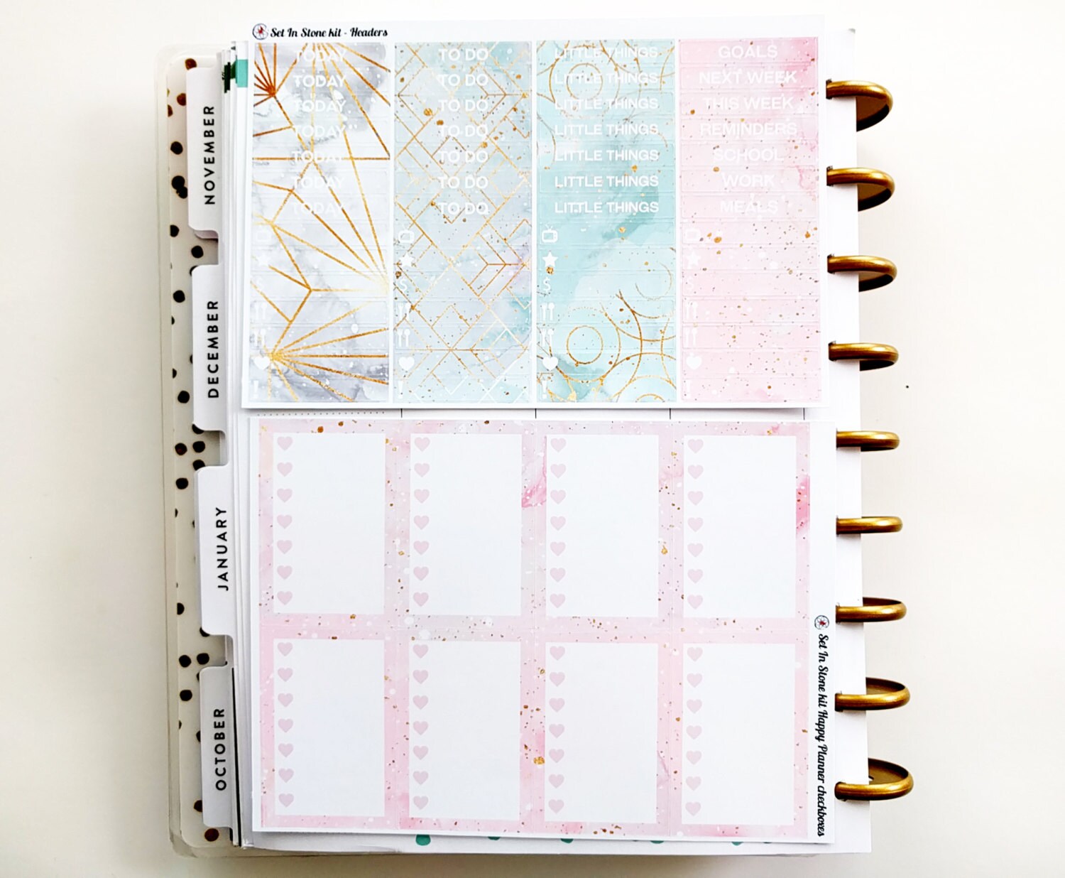 Set in Stone -marble and Gold- Weekly Kit for Erin Condren and Happy ...