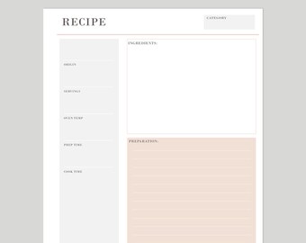 Recipe Cards | Inserts | Planning | Digital PDF | Printable | Baking and Cooking | A5 and Letter Sizes