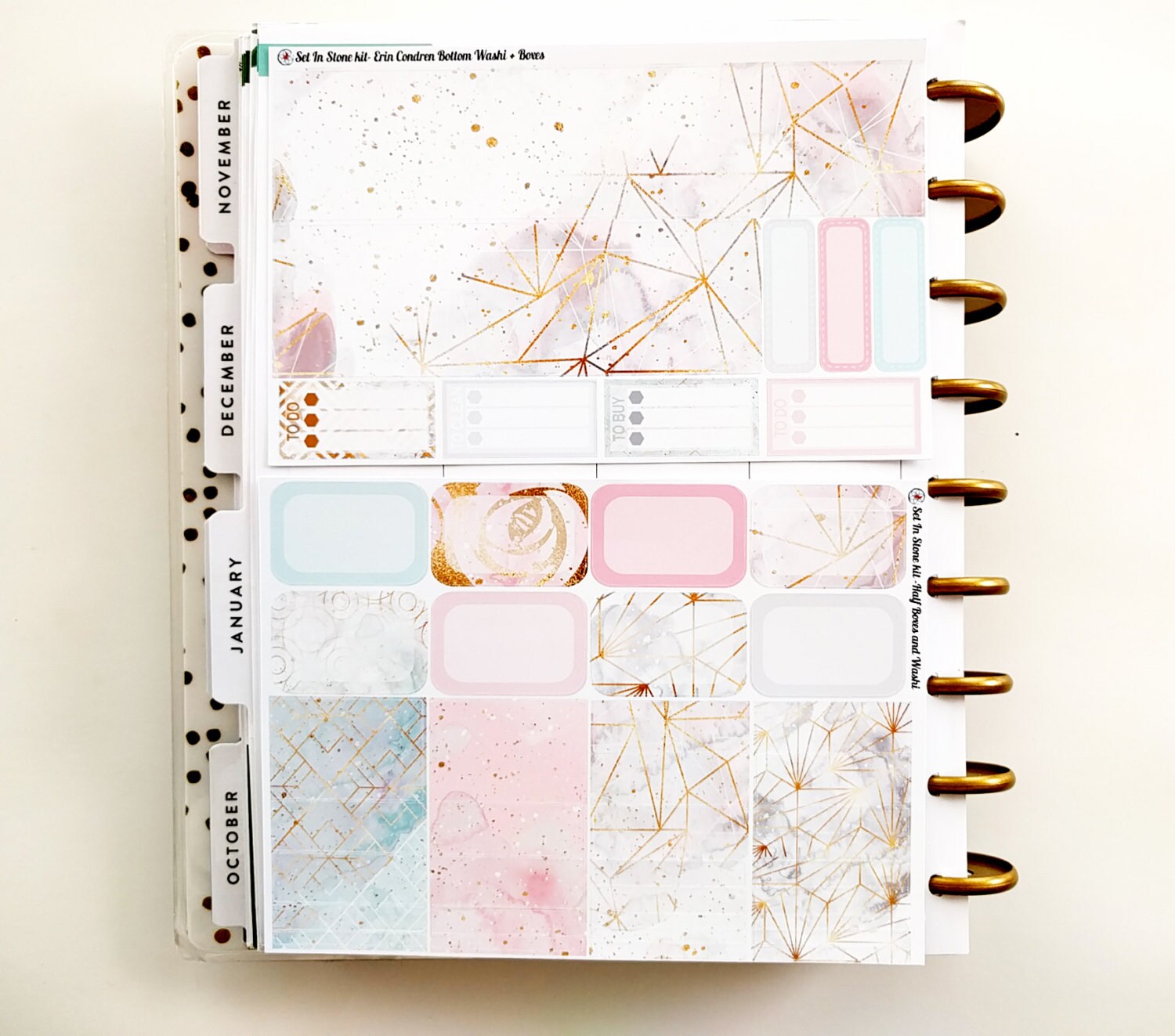 Set in Stone -marble and Gold- Weekly Kit for Erin Condren and Happy ...