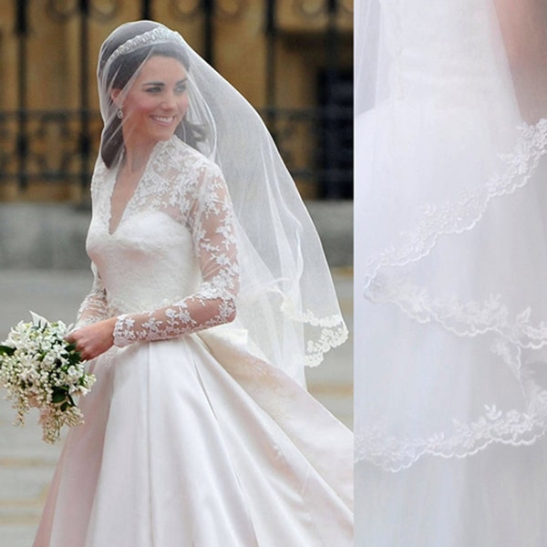 Voile de Kate Middleton, inspiré, 1,5 m, voile de princesse kate, voile longueur coude, voile 1,5 m, voile de mariage, voile de mariée, voile de dentelle, LA15011-1,5 m