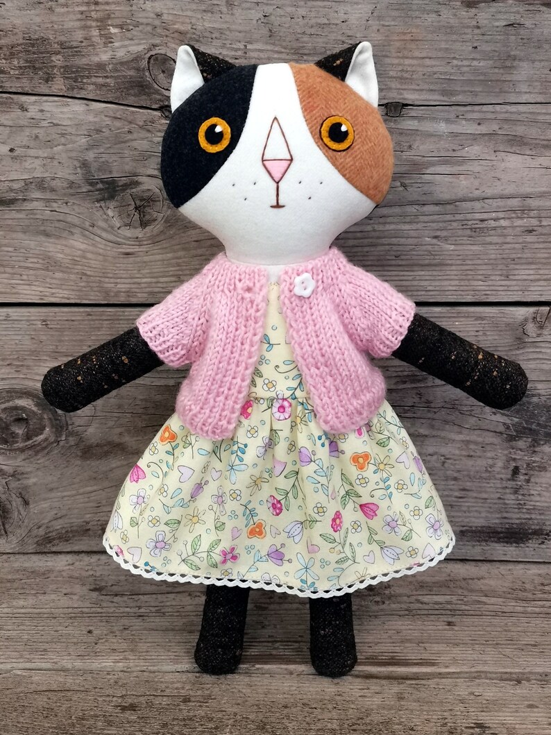 Calico Cat Plush stuffed animal doll Wool embroidered toy | Etsy