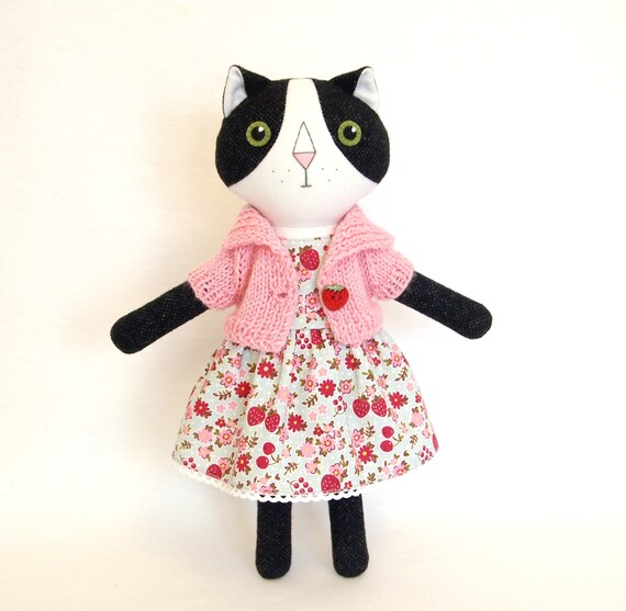 black and white cat plush