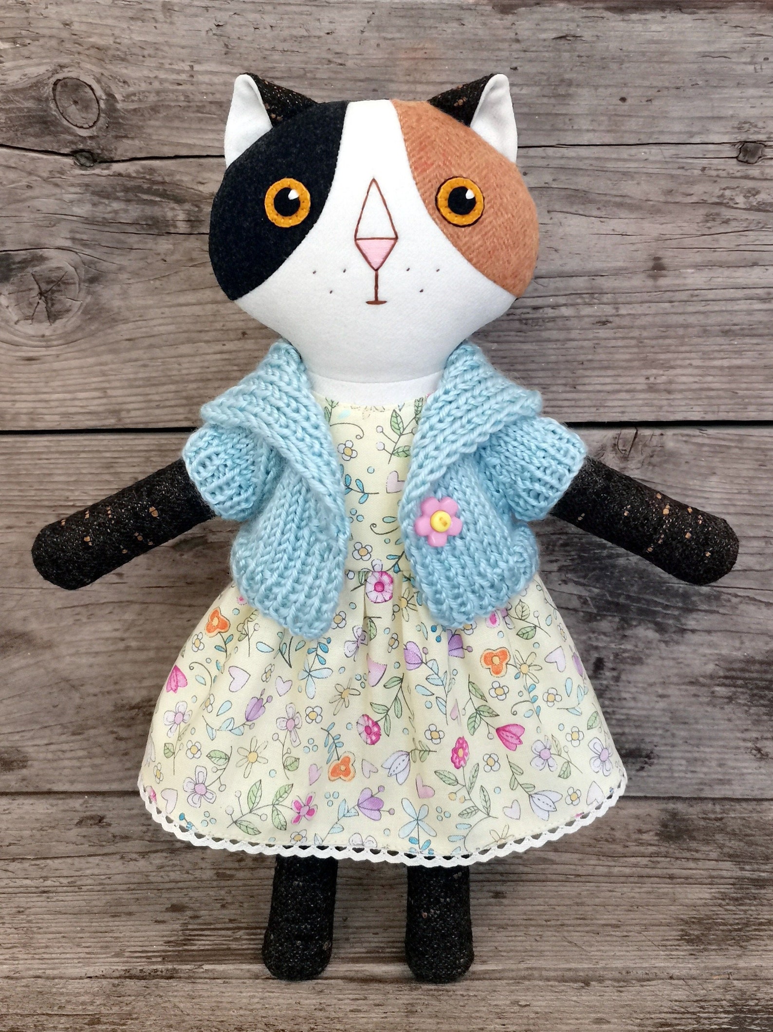 Calico cat girl handmade plush stuffed doll wool soft toy Etsy