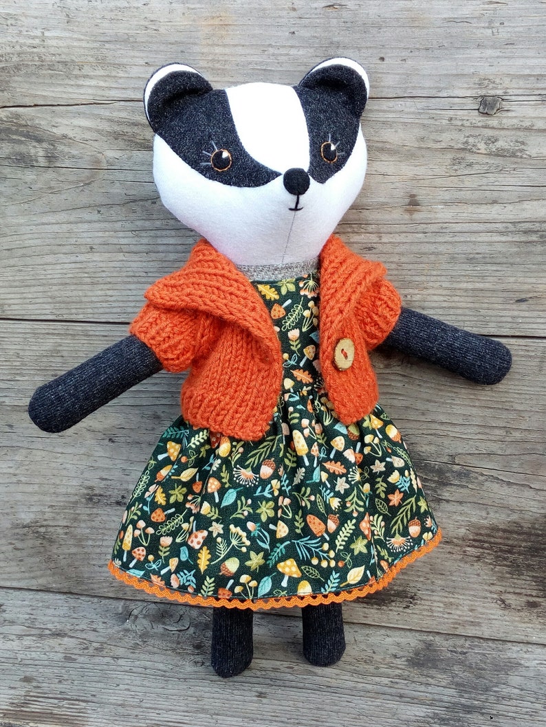 Badger girl handmade stuffed doll wool plush toy Etsy