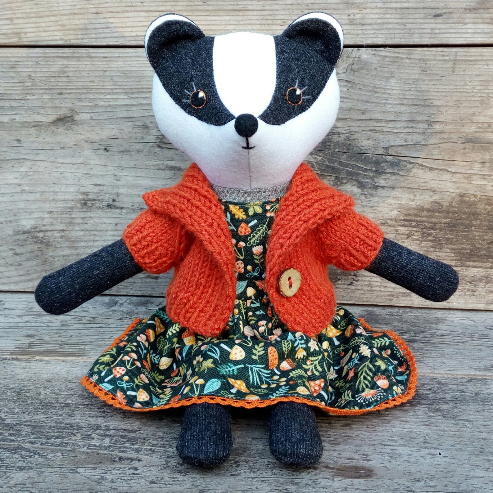 Badger girl handmade stuffed doll wool plush toy | Etsy