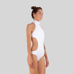 Women Swimsuit Surf Pole Dance - Monokini One-Piece Turtle Neck White