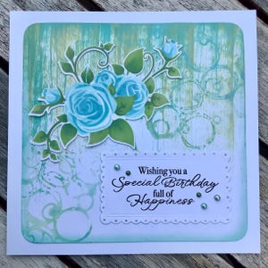 Carte d'anniversaire florale faite main de luxe de 7 x 7 pouces « Je vous souhaite un anniversaire spécial rempli de bonheur » - maman, épouse, fille, soeur, nièce, ami