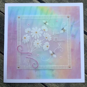 Biglietto pergamena fatto a mano da 7"x7" "Con amore mamma" - Perfetto per compleanno, festa della mamma, mi manchi, con amore, grazie