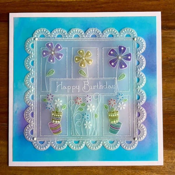 Carte de parchemin « Joyeux anniversaire » faite main 7 x 7 po. - carte d'anniversaire pour femme, carte d'anniversaire pour maman, anniversaire pour femme, anniversaire pour cousin, anniversaire pour ami