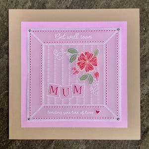 Carte en parchemin de luxe faite main de 7 x 7 pouces « Get Well soon Mum » - une jolie carte pour égayer la journée de votre maman