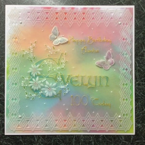 Carte de luxe personnalisée en parchemin fleuri faite à la main de 20 x 20 cm - joyeux anniversaire, félicitations, mariage, anniversaire, célébration