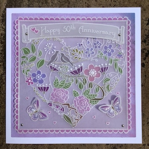 Tarjeta de pergamino de lujo de 18 x 18 cm, hecha a mano, con la frase "Feliz aniversario" y mariposas en 3D. Para esposo, esposa, mamá y papá, pareja feliz.