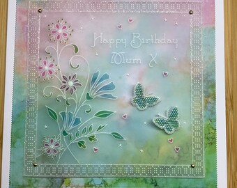 Personalized “Happy Birthday” Floral 7”x7” Parchment Card - Perfect for Family or Friends