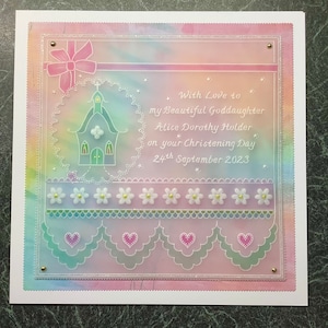 Handgefertigte personalisierte 7 "x7" Pergament Tauf- / Taufkarte - Tochter, Sohn, Patentochter, Patenkind, Baby