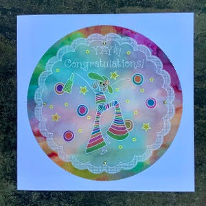 Tarjeta de pergamino de felicitaciones hecha a mano de 18 x 18 cm. "¡Sí! ¡Felicidades!": Aprobar el examen de conducir, graduarse, aprobar exámenes, ¡Bien hecho!, celebración.