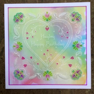 Carte parcheminée de luxe personnalisée « Joyeux anniversaire » 7 x 7 pouces faite main - maman, grand-père, soeur, fille, cousine, belle-mère, belle-soeur