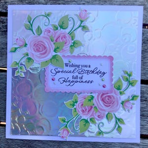 Luxuriöse 17,8 x 18,5 cm handgefertigte Geburtstagskarte mit Blumenmuster „Wancing you a Special Birthday full of Happiness“ - Mutter, Tochter, Tochter, Schwester, Nichte, Freundin