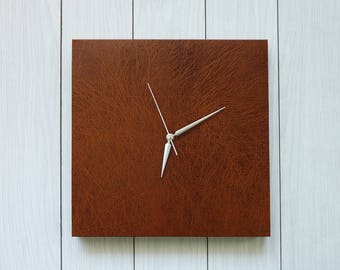 Oversize wall clock.Unique large wall clock.leather Wall Clock.Wall decor.Modern wall clock.Office clock.Silent mechanism.Holiday gift.