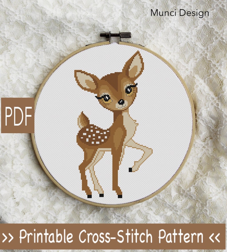 Cross stitch nursery decor \u2013 INSTANT DOWNLOAD Cross stitch \u2018Fawn\u2019 pattern \u2013 Printable Cross Stitch Pattern in PDF