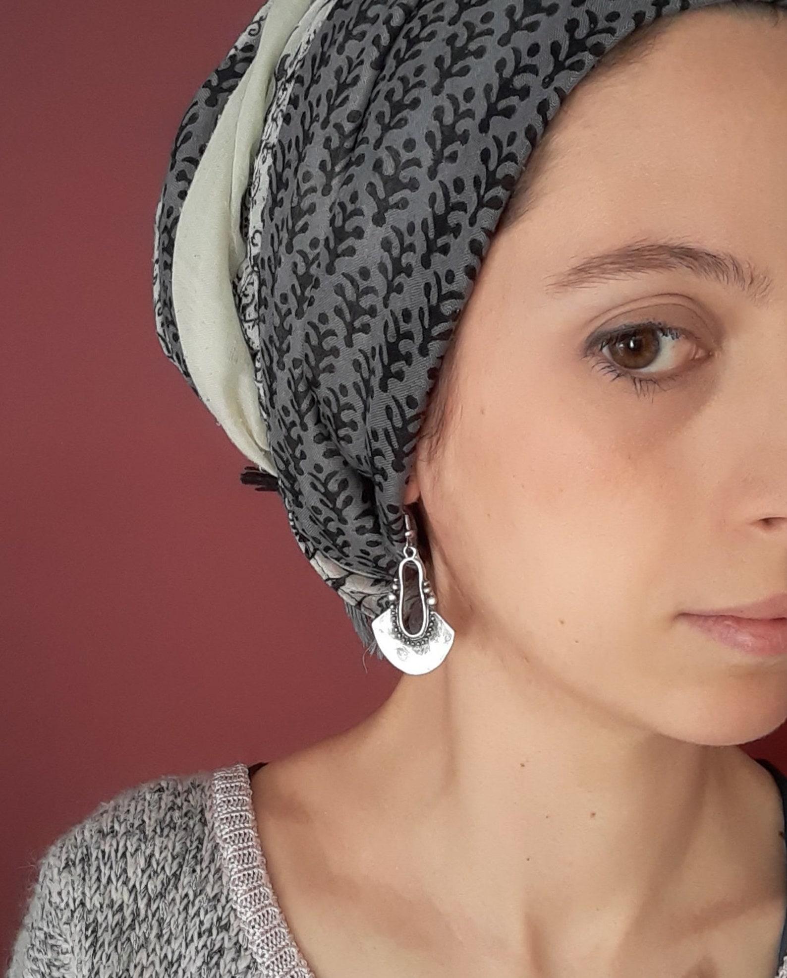 Boucle D'oreille Ethnique En Argent Massif Traditionnel Avec émaillage - Occasion
