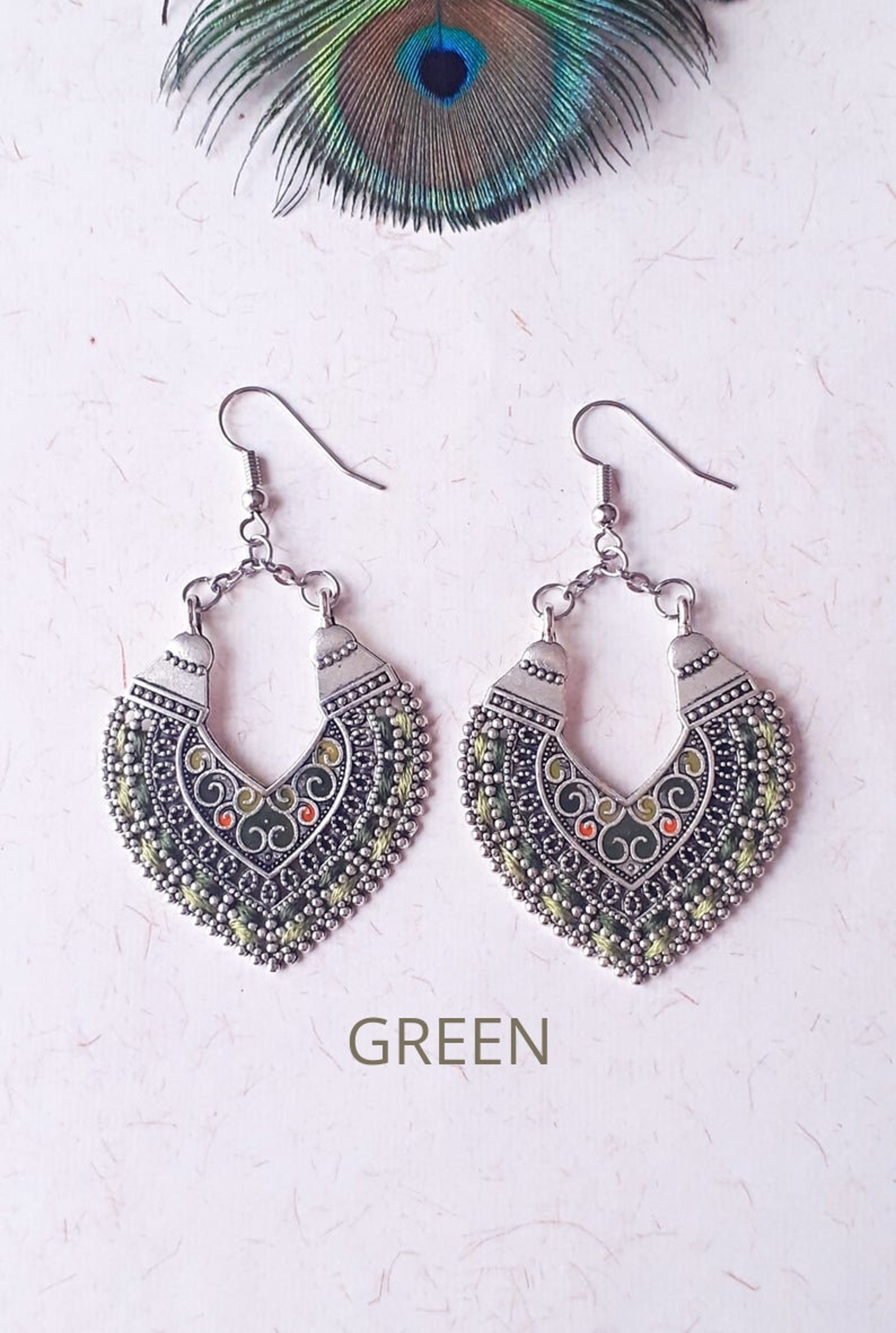 Boucles D'oreilles Indiennes En Jaspe Rouge Et Métal Argenté - Dormeuses - Neuf Avec étiquettes