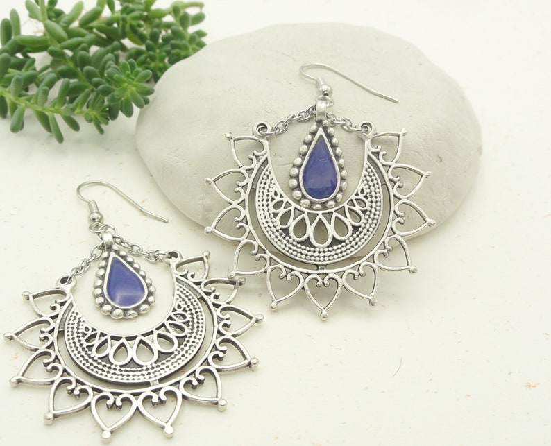 ethnic filigree earrings gypsy earrings Indian chandelier earrings christmas gift woman ethnic gift idea silver hippie earrings