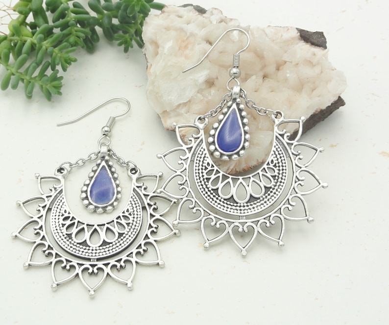 ethnic filigree earrings gypsy earrings Indian chandelier earrings christmas gift woman ethnic gift idea silver hippie earrings