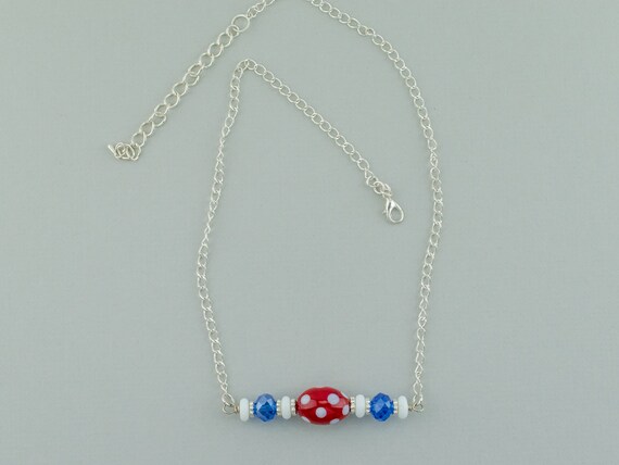 Red White Blue Bar Necklace, Patriotic, July 4th Jewelry, Short Collar Length, Casual Women Fashion, Boho Style Accessory, Best Friend Gift