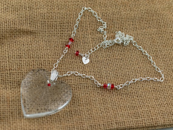 Large Premium Heart Crystal Necklace, Red Clear, Valentines Day Jewelry, Romantic, Sweetheart, Girlfriend, Wife Gift