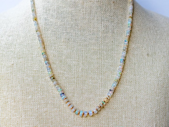 Ethiopian Opal Stone Necklace, Gold-Filled, Princess Length, Gemstone Jewelry,  Beach Wedding , Summer Accessory, Gift for Mother, Wife