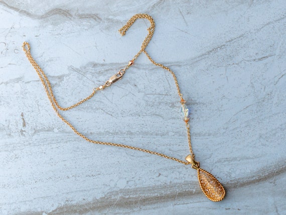 Premium Golden Drop Crystal Pendant Necklace , Simple Statement, Summer Jewelry, Women Accessory, Gift for Mother, Wife