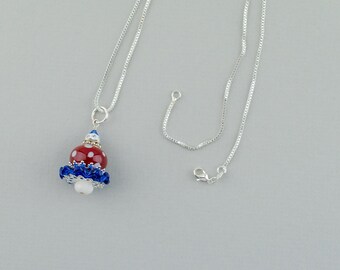 Red White Blue Pendant Necklace, Artisan Lampwork, Patriotic Jewelry, Mid Length Sterling Silver Chain, Casual, Boho Jewelry,
