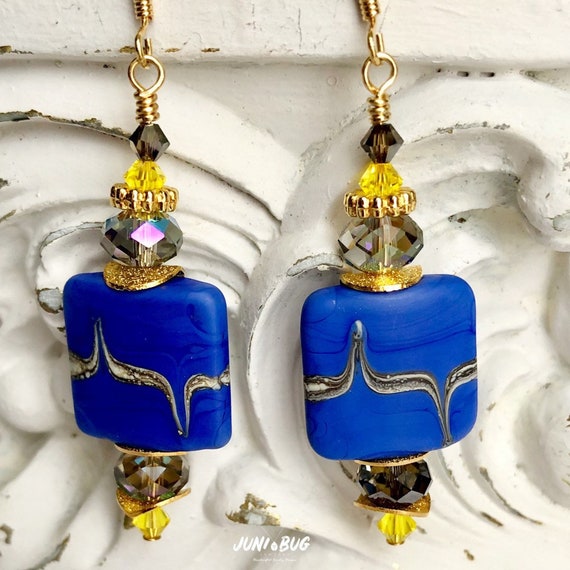 Deep Periwinkle Purple Lampwork Gold Earrings, Gold Filled Ear Wires, Wedding Jewelry, Mother of the Bride, Boho Earrings, Mom Gift