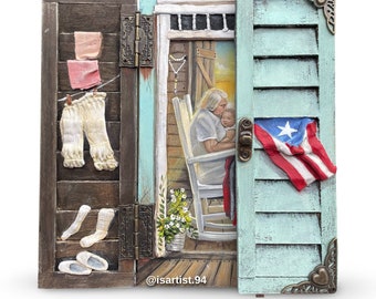 One of a Kind | Mini Wooden Window |  “Amor puro” mother’s day inspired Puerto Rico Art | Handmade | art by: Isartist