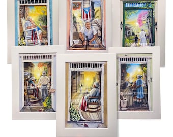Prints “Abuelita y Abuelito” Collection  with Mat frame | Giclee | Small 5”x7” Puerto Rico Art By: Isartist