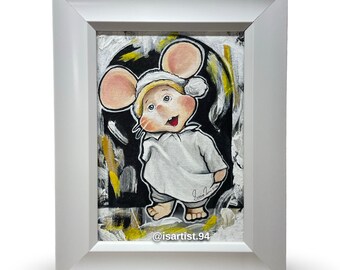 Originele kunst "Topo Gigio" tv-personage uit de jaren 60 | 5"x7" Gemengde techniek| Uniek | door: Isartist