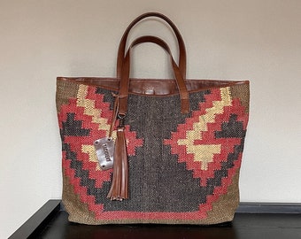 Sac Cabas en jute et cuir "GABOR" - Inca Black - Nouvelle Collection 2024