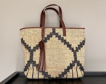 Jute and leather Carry All Bag "GABOR" - Berbere Sand