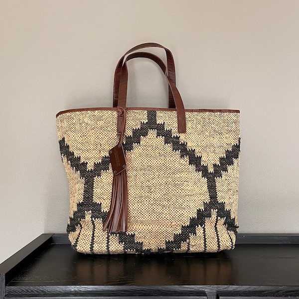 Sac Cabas en jute et cuir "GABOR" - Berbere Sand