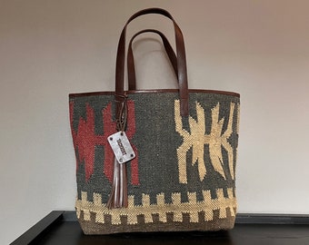 Sac Cabas en jute et cuir "GABOR - Ottoman Khaki - Nouvelle Collection 2024