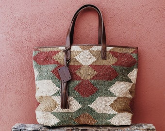Jute and Leather Carry All Bag &quot;GABOR&quot; - Arrow Red