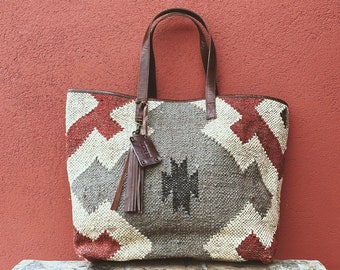Jute and leather Carry All Bag &quot;GABOR&quot; - Saïka Lichen