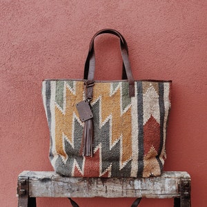Bolso Tote "GABOR" de yute y piel - Navajo Safran